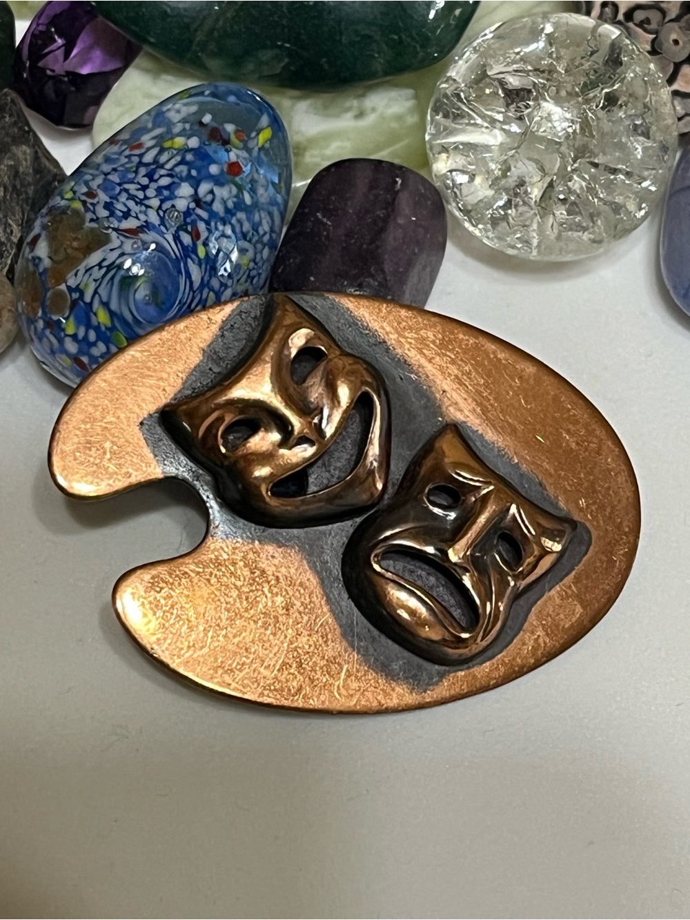 Vintage Copper Comedy Tragedy Brooch